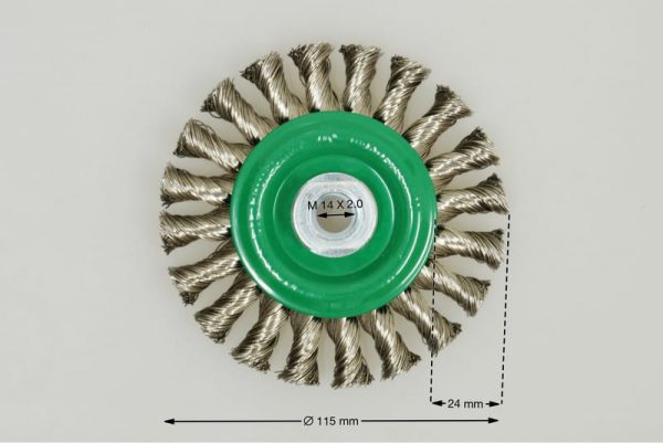 szczotka tarczowa splatana średnica 115 mm drut stalowy nierdzewny utwardzony 0.5 ROH - Szczotki tarczowe splatane