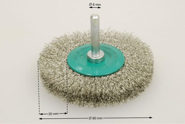 szczotka tarczowa trzpieniowa średnica 80 mm drut stalowy nierdzewny 0.2 ROF - Szczotki tarczowe trzpieniowe
